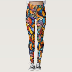 Leggings de Moda com Mosaico de Vidro Colorido
