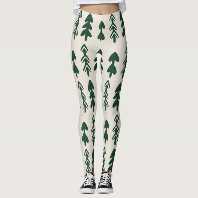 Leggings de Moda com Padrão de Árvores de Pinheiro (Frente)