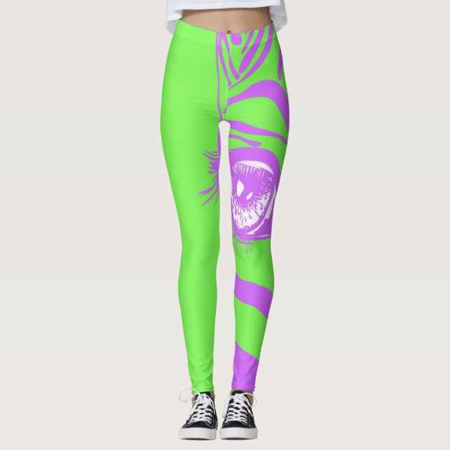 Leggings de Moda com Padrão de Zebra Neon (Frente)