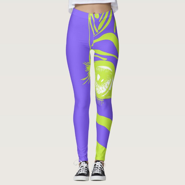 Leggings de Moda com Padrão de Zebra Neon (Frente)