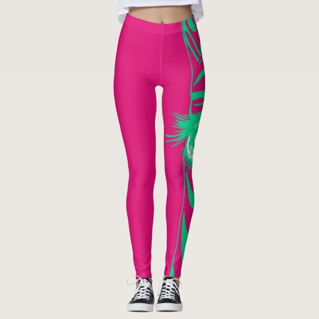 Leggings de Moda com Padrão de Zebra Neon (Frente)