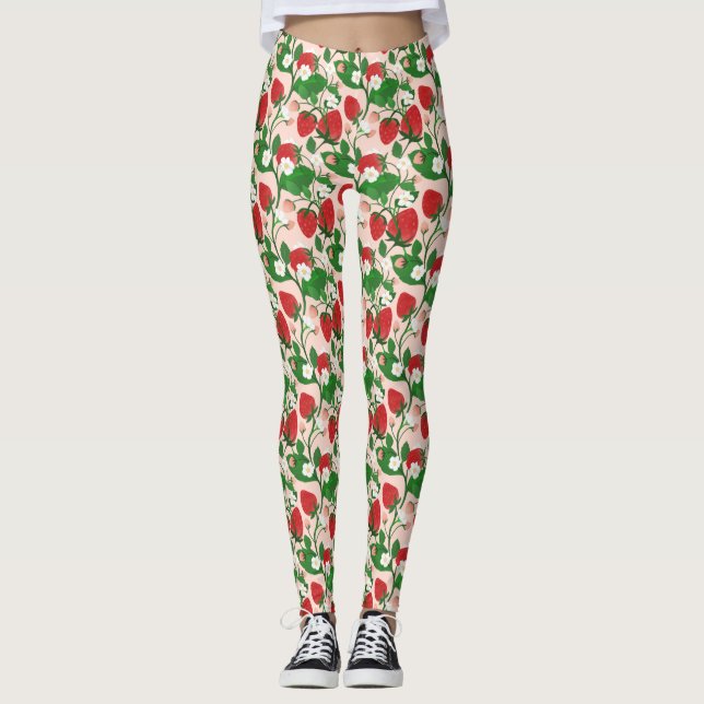 Leggings de morango e vinha floral (Frente)
