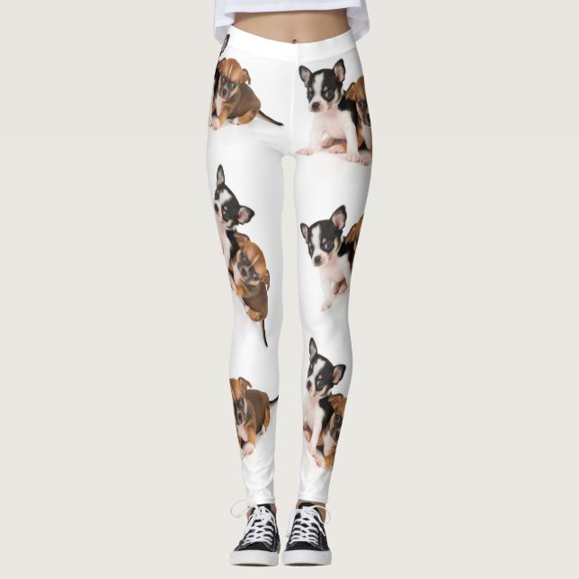 Leggings De Mulheres Brancas Com Foto Chihuahua (Frente)