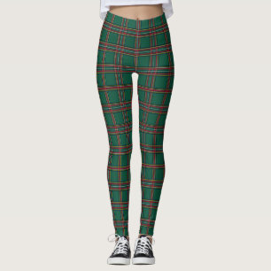 Leggings de mulheres verdes/Xadrezes vermelhas no