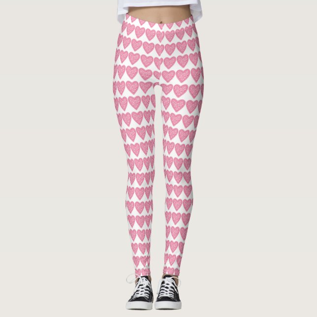 Leggings de Namorados de Coração Rosa (Frente)