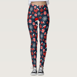 Leggings de Natal Azul Vermelho Branca