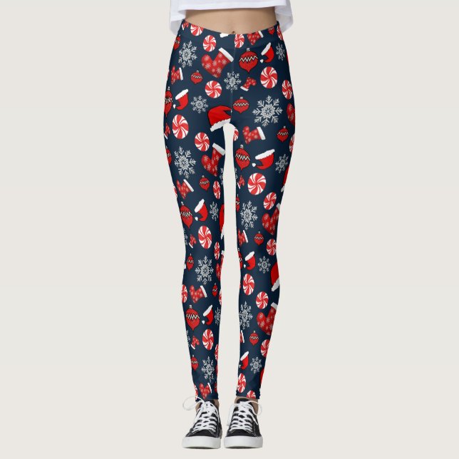 Leggings de Natal Azul Vermelho Branca (Frente)