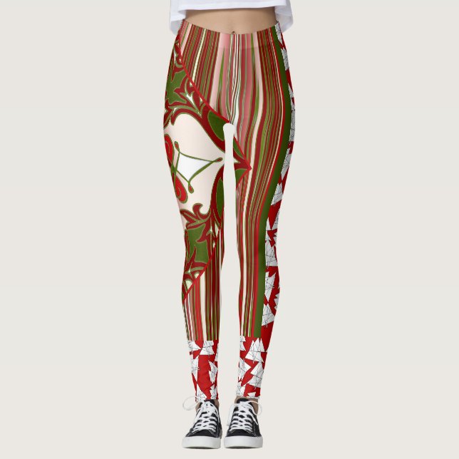 Leggings de Natal com Listras Irregulares para Fes (Frente)