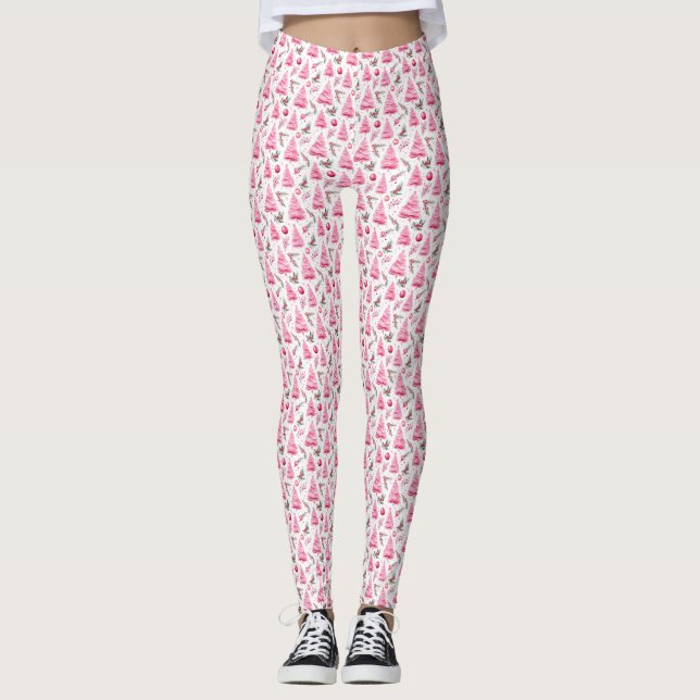 Leggings de Natal Cor-de-Água Rosa (Frente)