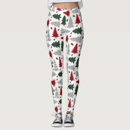 Leggings de Natal Country com Árvores e Pinhas