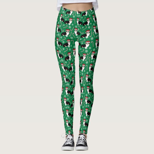 Leggings de Natal de Corgi de três cores (Frente)