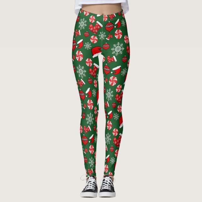 Leggings de Natal Feliz Vermelho (Frente)
