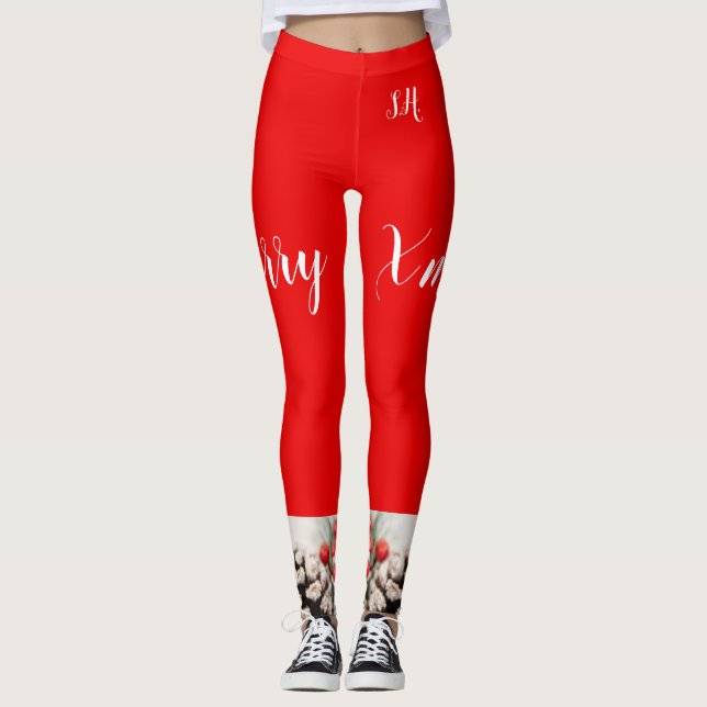Leggings de Natal High Waisted Capris, esportes (Frente)