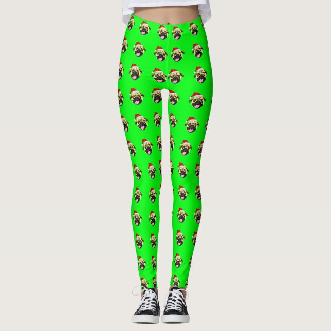Leggings de Natal Pug Verde (Frente)