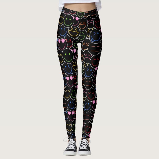 Leggings de neon Emoticons: Víblias retrô e modern (Frente)