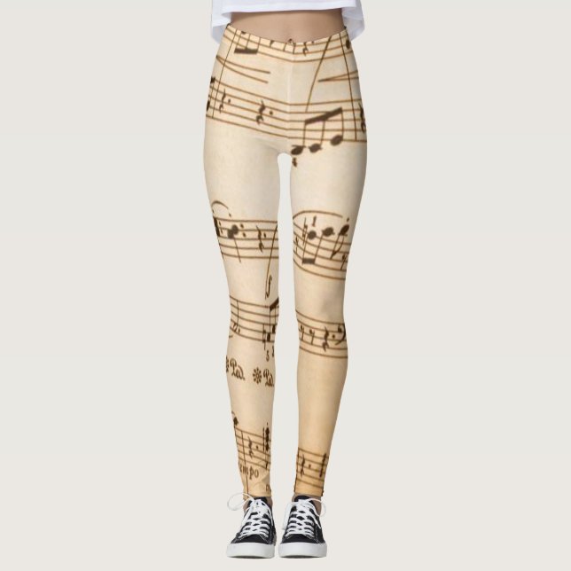 Leggings de notas de música bege (Frente)