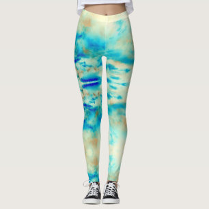 Leggings de nuvens turquesa azul creme abstratas