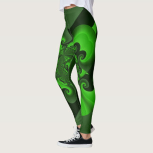 Leggings de Onda Espiral Verde Escuro e Lima