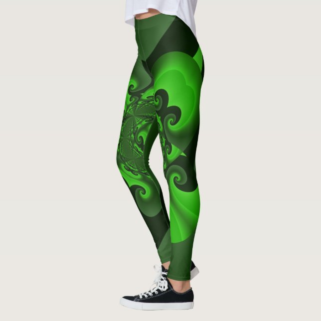 Leggings De Ondas Espirais Verdes E Limões Escuras (Esquerda)