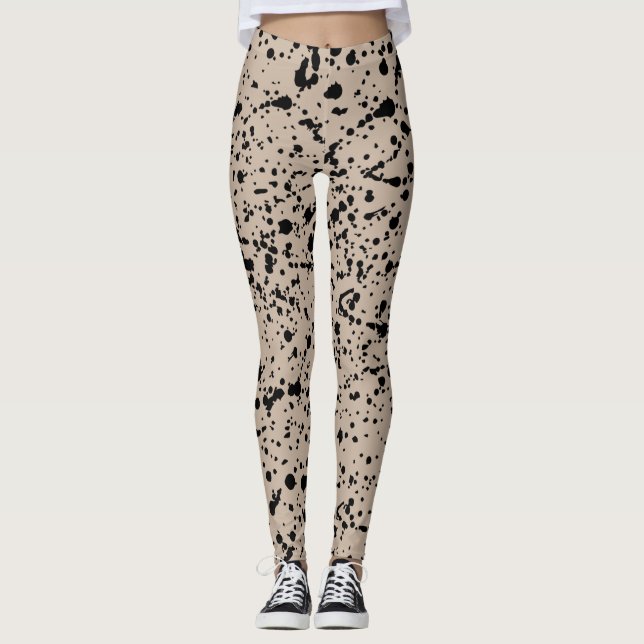 Leggings de padrão abstrato preto e bege (Frente)