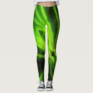 Leggings de padrão Abstrato verde neon Black