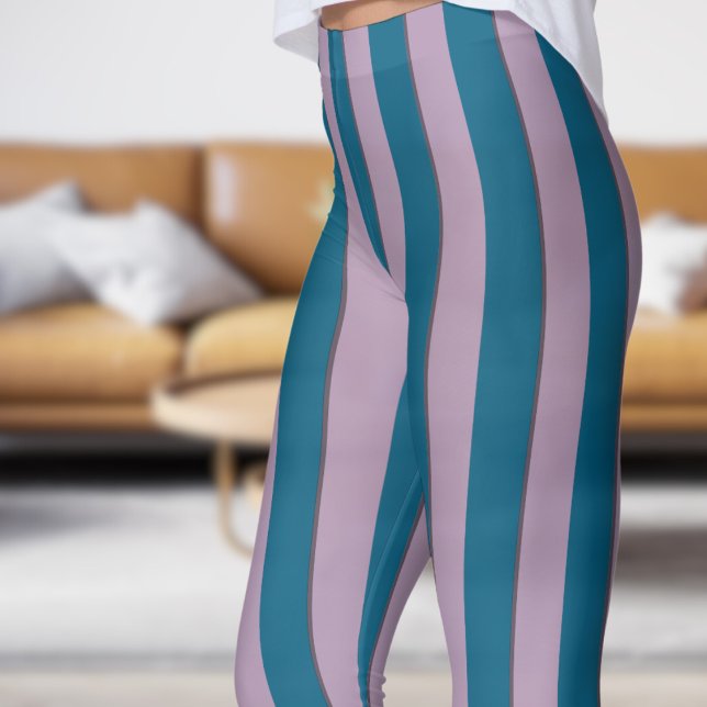 Leggings de padrão azul e rosa do oceano clássico (Classic Ocean Blue and Pink Strip Pattern Leggings)