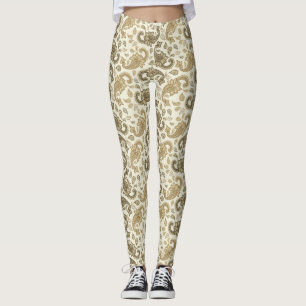 Leggings de padrão Beige-Brown Paisley
