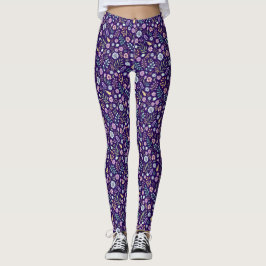 Leggings de padrão branco floral