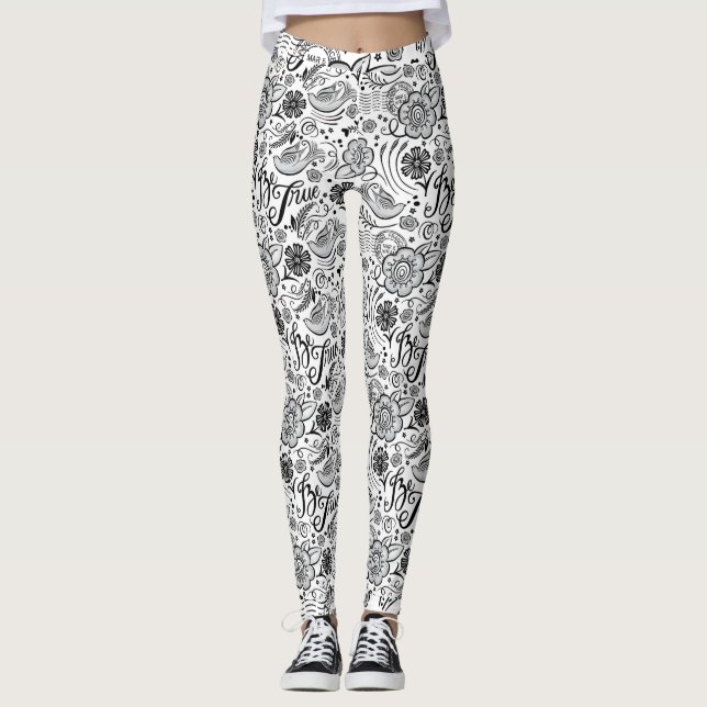 Leggings de padrão branco preto (Frente)