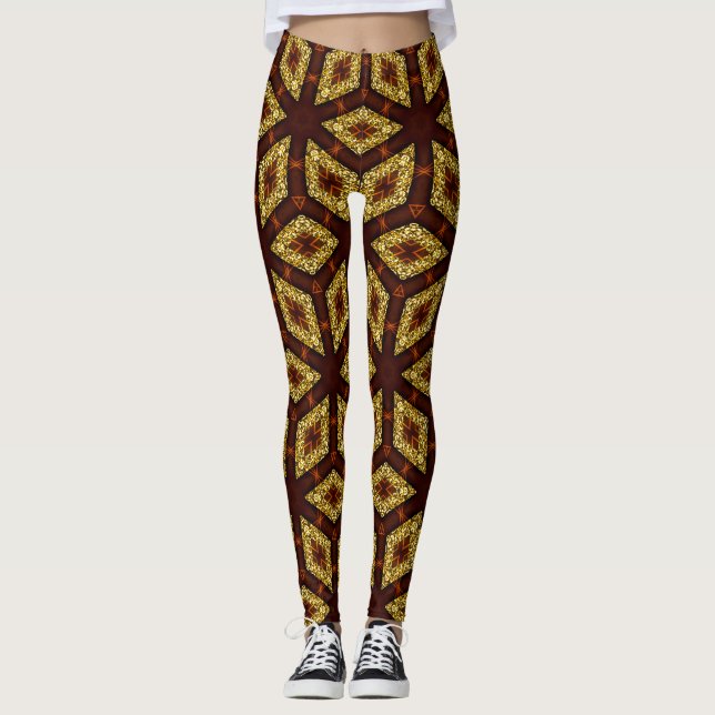 Leggings de padrão Choc Dourado Root Chakra ★ Psyd (Frente)