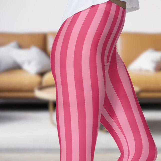 Leggings de padrão clássico de cerise e fita rosa (Classic Cerise and Pink Strip Pattern Leggings)