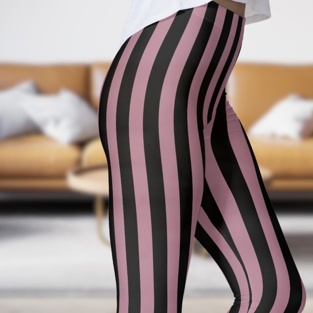 Leggings de padrão clássico preto e rosa (Classic Black and Pink Strip Pattern Leggings)