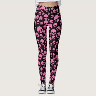Leggings de padrão de crânios aleatórios pretos co