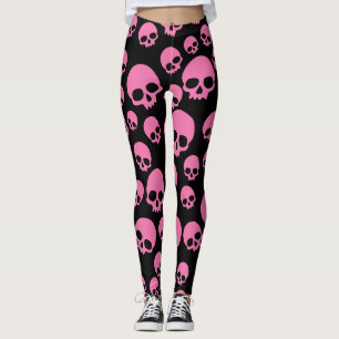Leggings de padrão de crânios aleatórios pretos co