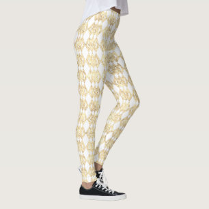 Leggings de Padrão de Diamante com Coleta Dourada