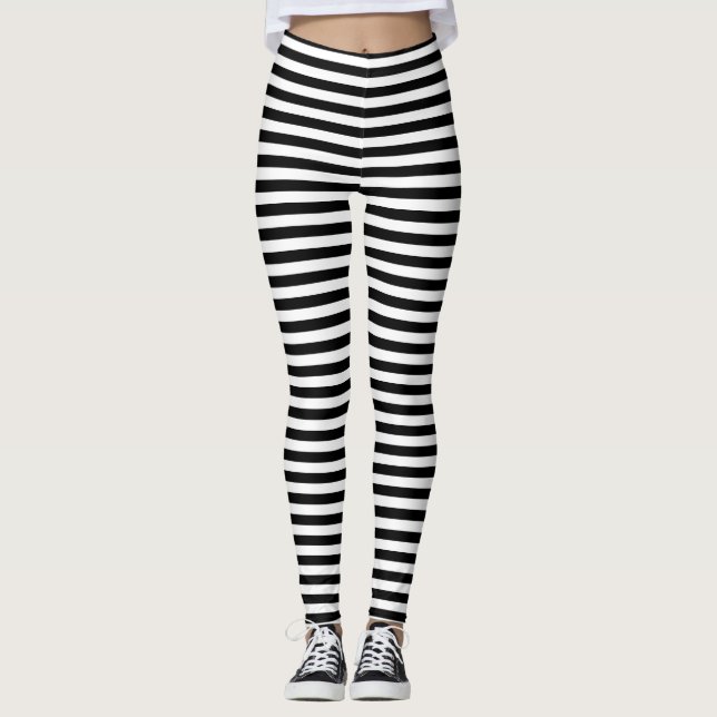 Leggings de padrão de faixa branca preta (Frente)