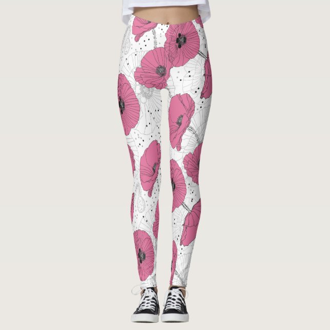 Leggings de padrão de flor de papoila (Frente)