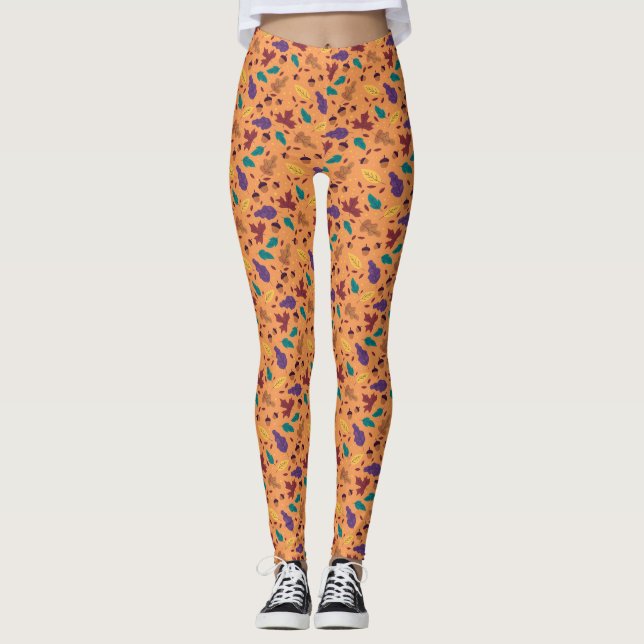 Leggings de padrão de folha na moda Orange (Frente)