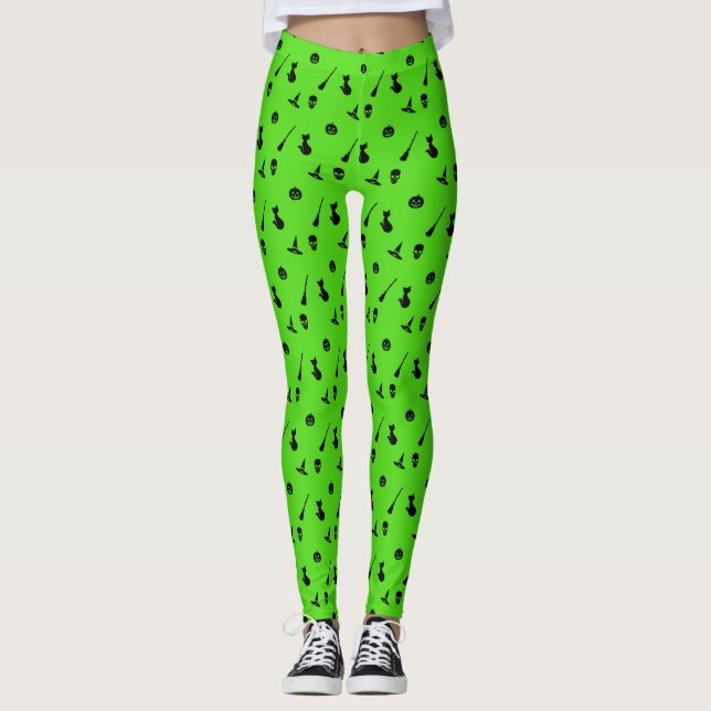 Leggings de padrão de Halloween com Blackon Green (Frente)