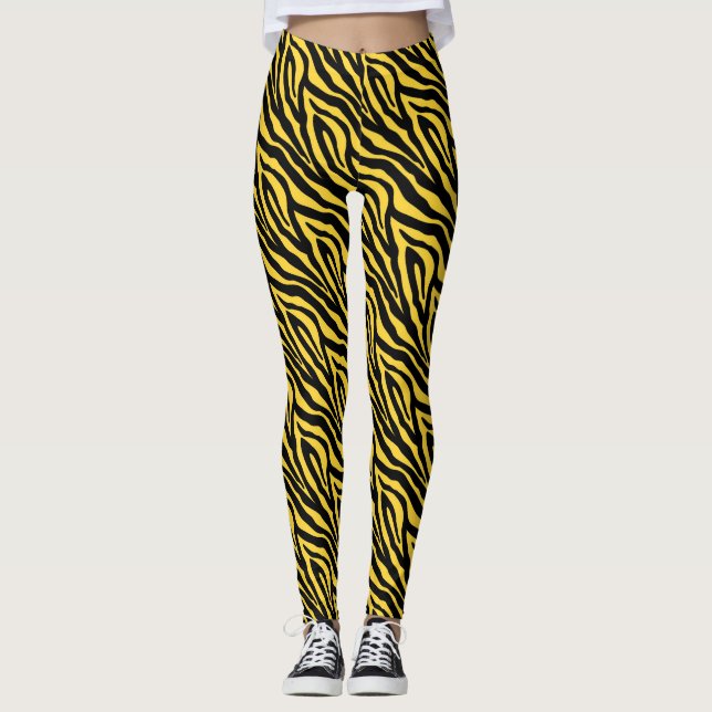 Leggings de padrão de impressão em zebra amarela p (Frente)
