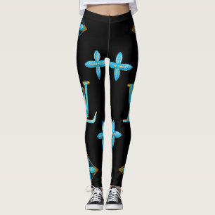 Leggings de padrão de luxo Dourado azul