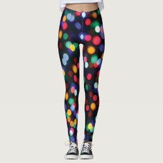 Leggings de padrão de luzes de Natal com várias co