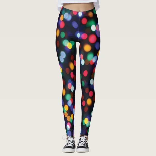 Leggings de padrão de luzes de Natal com várias co (Frente)