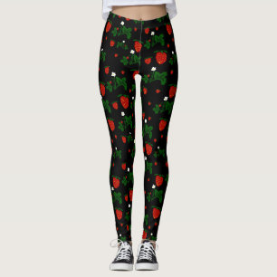 Leggings de padrão de morangos selvagens