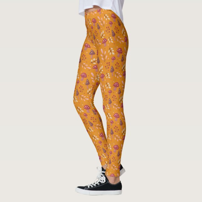 Leggings de padrão de mushroom laranja (Esquerda)