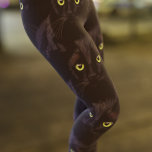 Leggings de padrão de olhos verdes em gatos pretos<br><div class="desc">Um gato preto com olhos verdes. Trabalho de arte baseado no meu gato preto que amo muito</div>