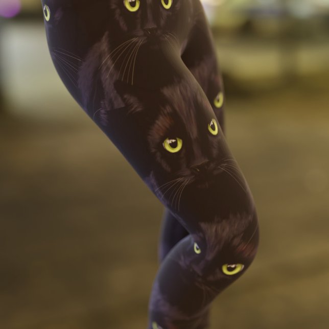 Leggings de padrão de olhos verdes em gatos pretos (Criador carregado)