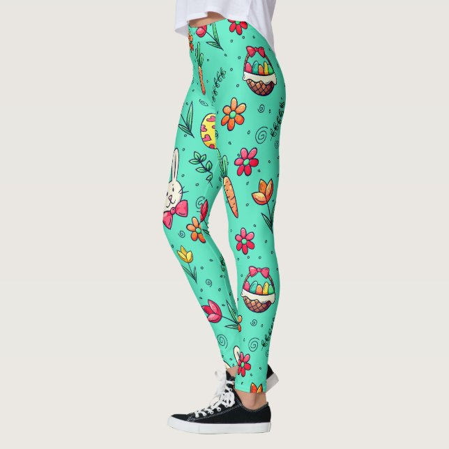 Leggings de padrão de Páscoa ciano suave (Esquerda)