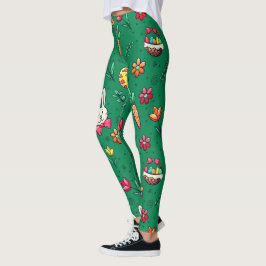 Leggings de padrão de Páscoa verde em espanhol