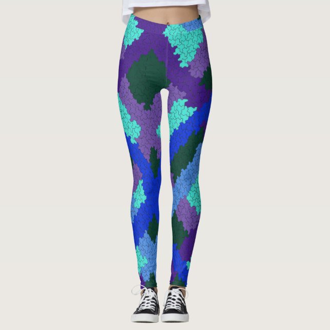 Leggings de padrão de peça quebra-cabeça (Frente)